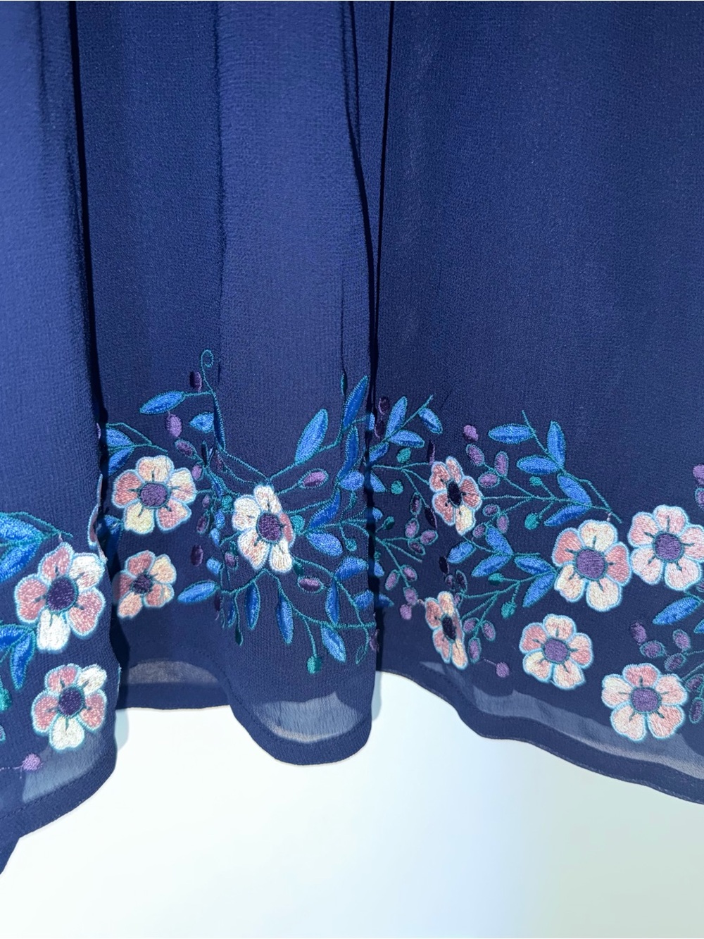 Frack and Frill Navy Blue Embroidered Floral Dress Size 14 Cottagecore Boho - Picture 4 of 8